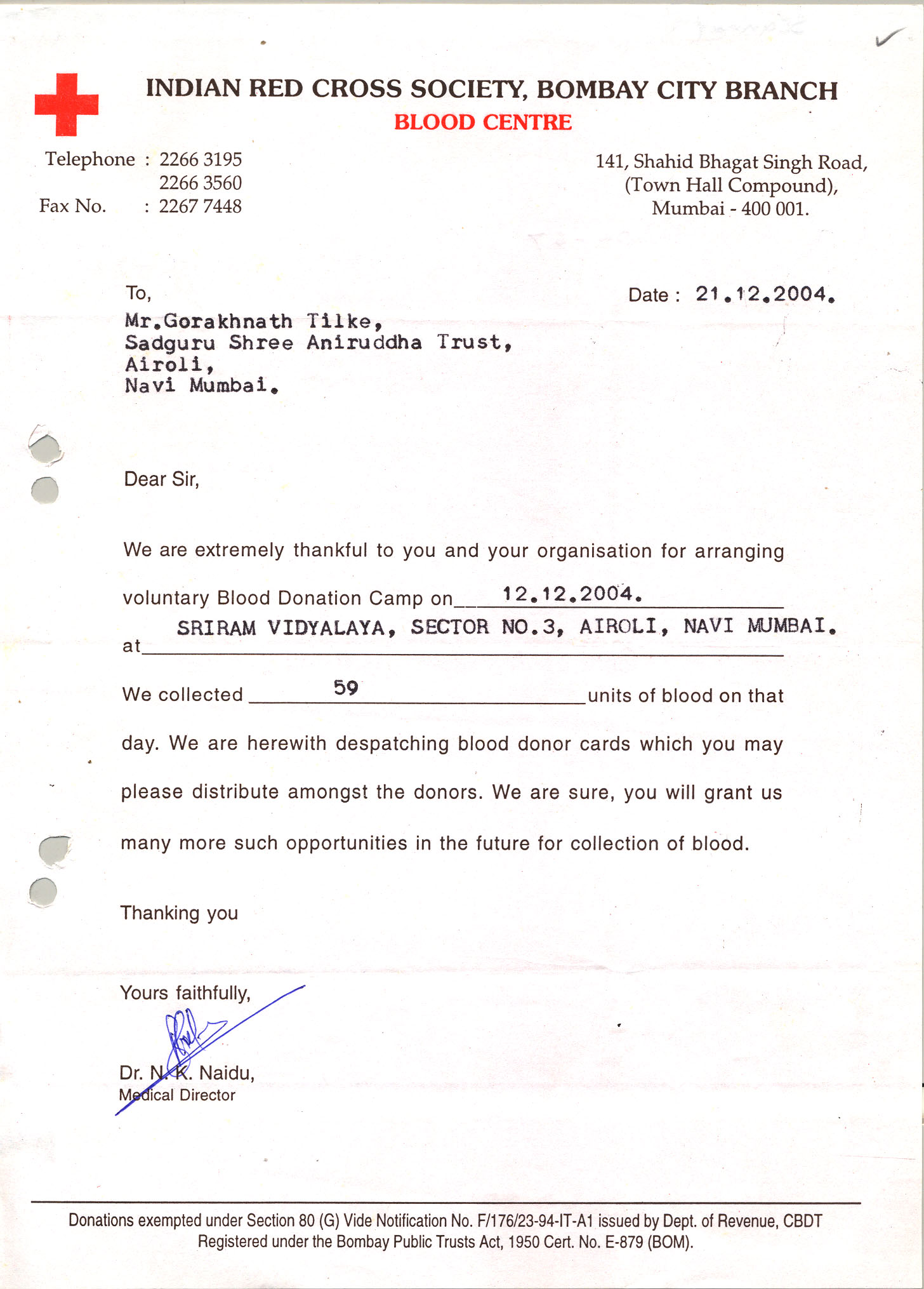 Appreciation-Letter from Indian Red Cross Soc 2004-for-Aniruddhafoundation-Compassion-Social-services
